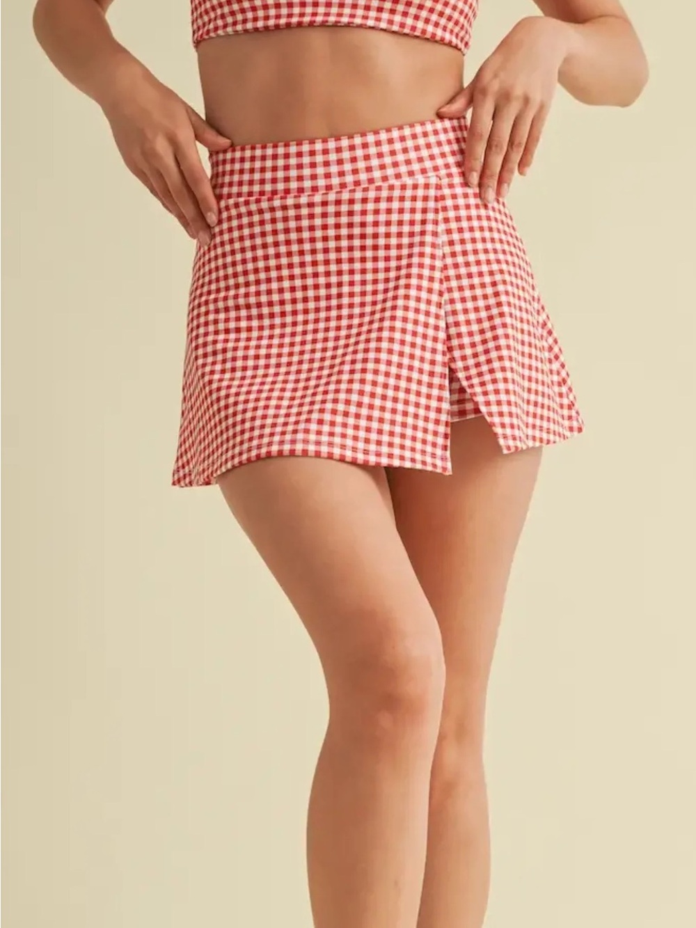 High-Waist Red Gingham Mini Skirt